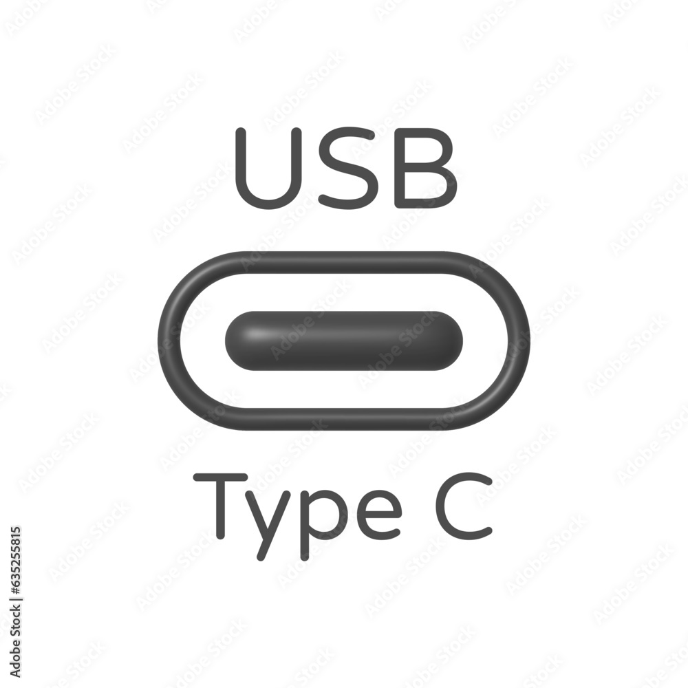 Poster usb type c in 3d style on white background. design element. vector graphic illustration