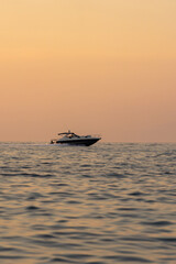 Beautiful seascape with sailing yachts in summer during sunset. Travel, hobby concept