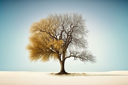 Solitary tree on a blank backdrop. Generative AI