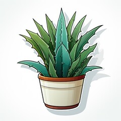 A potted plant with green leaves on a white background. Digital image.