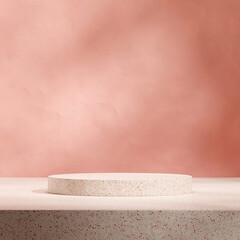 red terrazzo pattern podium in square pink rough wall, 3d image render template mockup