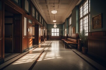 Contemporary, vintage-inspired hall with an unoccupied ambiance. Generative AI