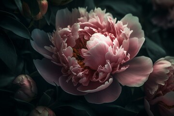 Beautiful peony depicted in an artistic illustration. Generative AI