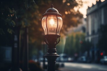 Street lamp standing on the street. Generative AI
