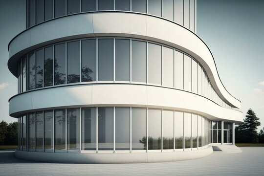 Curved Exterior Wall Building With Panoramic Windows Architecture Background. Generative AI