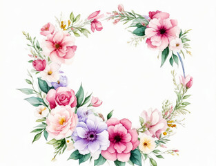 Watercolor floral frame illustration design on isolated white background. Generative AI