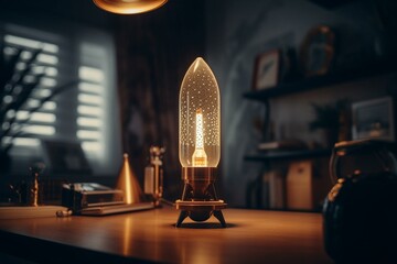 Boost your creativity with an elegant and minimalist 3D light bulb rocket launch design. Generative AI