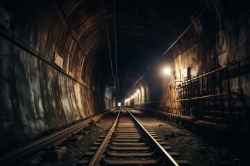 Fototapeta na wymiar nighttime railway tunnel. Generative AI