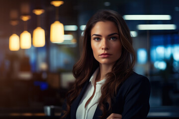 Obraz premium An Ambitious and Confident Young Woman, Engrossed in Thought, Strategizing Solutions in a Modern Corporate Setting