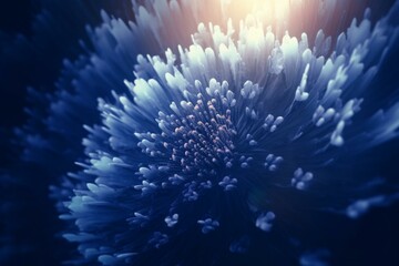 Fototapeta na wymiar Bright sunrays radiate from a deep navy floral fractal. Generative AI