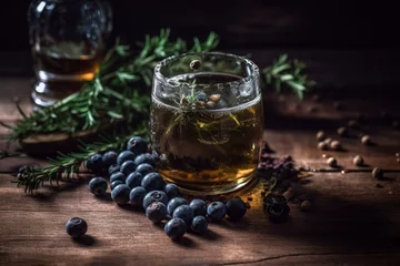 Fotobehang An alcoholic beverage derived from juniper berries, known for its aromatic and distinctive flavor. Generative AI © David