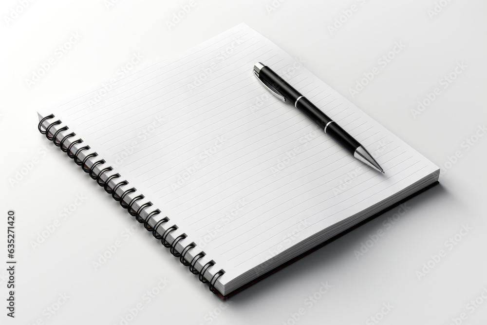 Poster a notepad with a pen sitting on top of it. digital image.