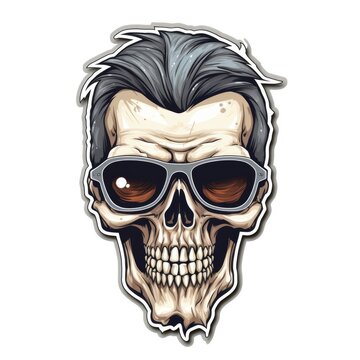 A skull with sunglasses and a gray hair. Digital image.
