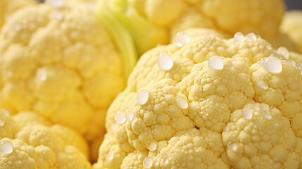 Closeup beautiful texture of fresh juicy yellow cauliflower with water drops.vegetable background.healthy eating with organic food ingredient.generative ai technology