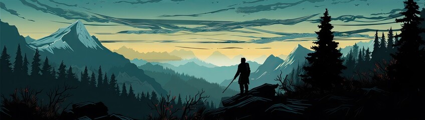a woman silhouetted by mountains in the background Generative AI
