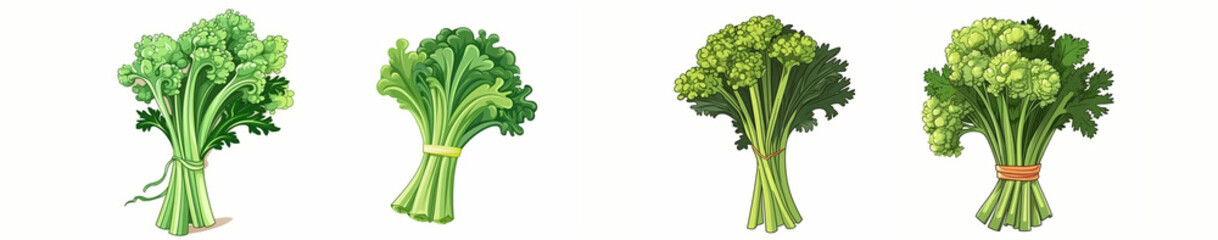 Set of celery vegetables isolated on white background - cartoon
