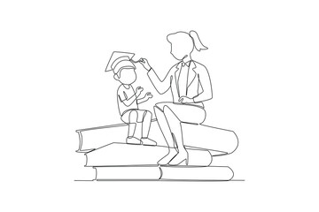 Continuous one line drawing Happy Teacher's day Vector art for congratulation cards, banners and flyers. International teacher's day concept. Doodle vector illustration.