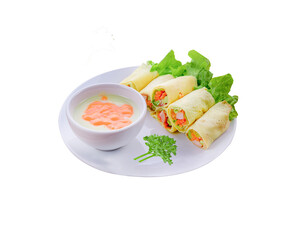 Salad roll in white plate on  transparent png