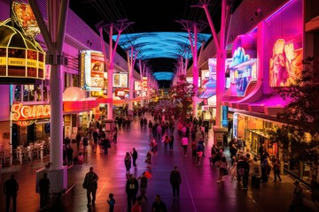 Fototapeta na wymiar Las Vegas Strip Awash in Sunset Glory: Neon Brilliance and Casino Views 
