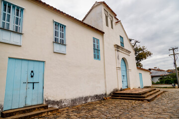 Facade of a colonial church in Villa de Leyva, Colombia