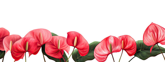 red anthurium isolated on transparent . banner or border concept. - obrazy, fototapety, plakaty