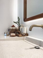 Modern bathroom  with golden modern mixer tap