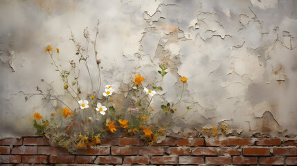 Flowers Beautifying an Old Stucco Wall - Generative AI