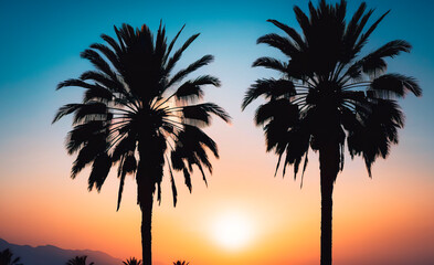 Fototapeta na wymiar Silhouette palm tree with sunset and sun light. 