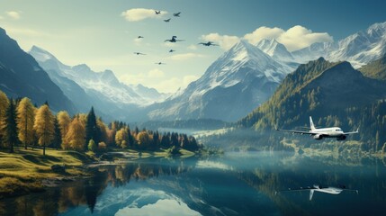 Naklejka premium lake and mountains