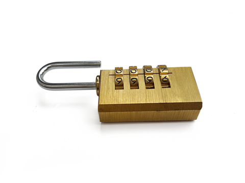 padlock with combination lock,in locked position, transparent background