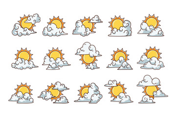 Cloud and sun element hand-drawn illustration set