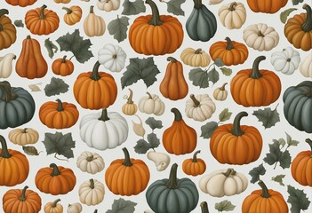 Autumn flat lay white background with pumpkins and seasonal items