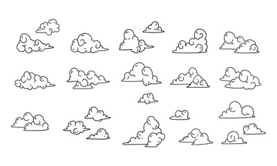 Set of clouds element hand drawn outline sketch illustration