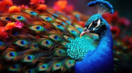 Zelfklevend Fotobehang peacock with feathers © Kanchana