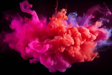Vibrant and Dynamic Burst of Colorful Pink and Red Rainbow Smoke Paint Explosion, Generative Ai