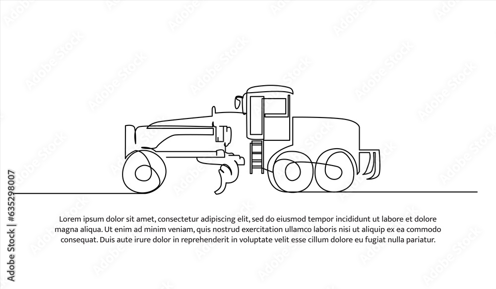 Poster grader machine one continuous line design. construction transport symbol vector. decorative elements