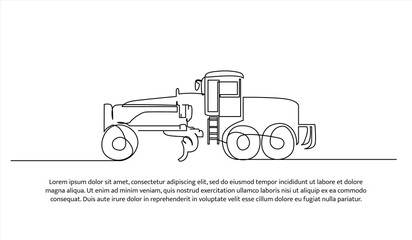 Grader machine one continuous line design. Construction transport symbol vector. Decorative elements drawn on a white background.
