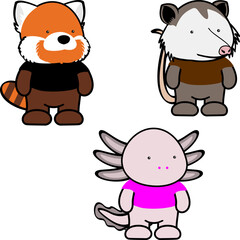 standing chibi animals character cartoon pack collection in vector format