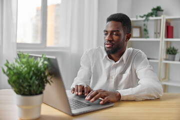 man african job student american freelancer office computer online workplace laptop education