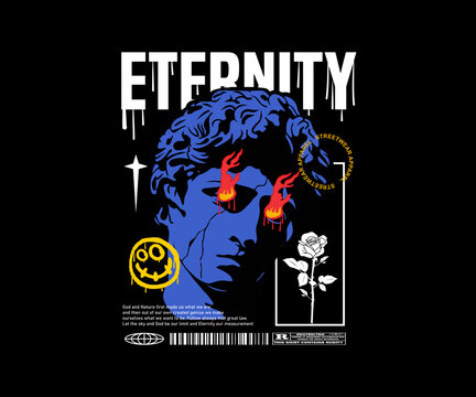 Eternity Slogan Typography Aesthetic Graphic Design With David Head Sculpture For Creative Clothing, For Streetwear And Urban Style T-shirts Design, Hoodies, Etc