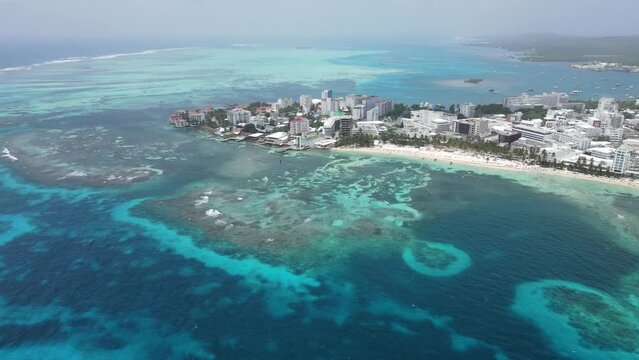 The entirety of the island of San Andres, seen from a drone in maximum quality