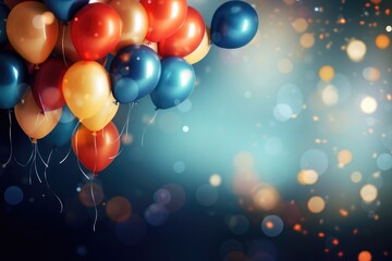 Colorful balloons with bokeh background, birthday celebration background