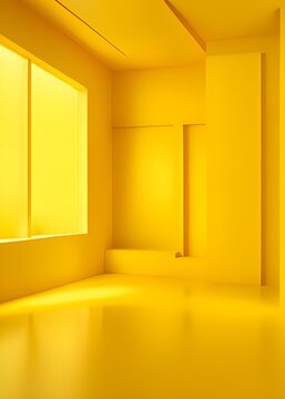 yellow interior with wooden floor. 3d rendering