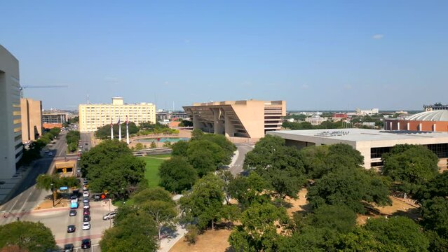 Aerial drone video Dallas City Hall Building 4k