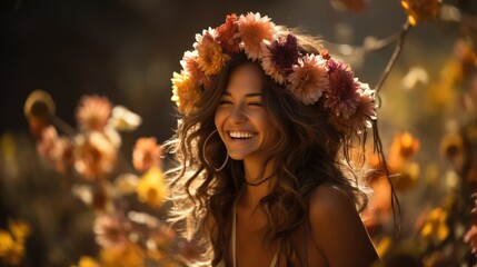 beautiful woman wearing flower crown