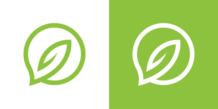 speech balloon element logo design combined with leaves