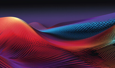 Fractal wave checkered red and blue flowing background; a generative AI illustration