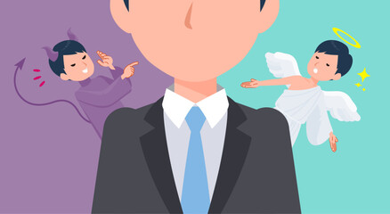 天使と悪魔の間で葛藤するビジネス男性のセット