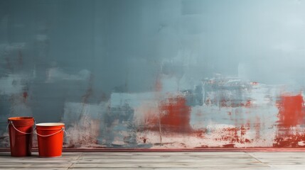 abstract background with a bucket of paint near an unpainted wall. free space for text. copy space. 