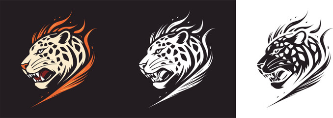 Logo design of a angry tiger, tiger head tattoo design black and white, t-shirt tattoo design of tiger